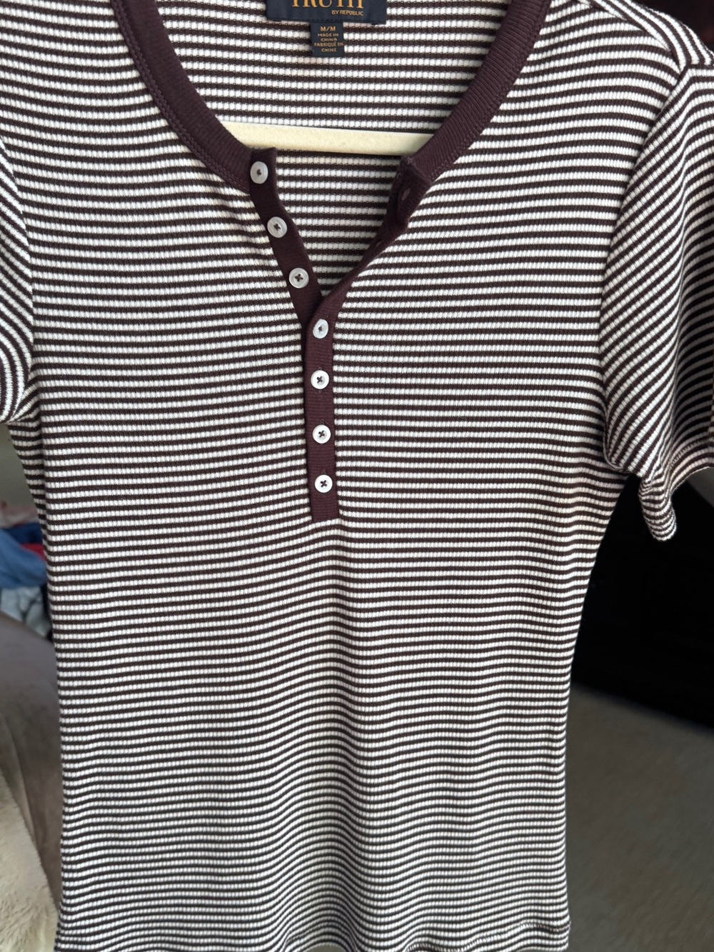 Truth Brown and White Striped Henley Tee - Picture 2 of 6